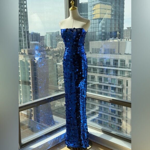 🆕 BRONX & BANCO 🧿 NWOT Farah Strapless Sequins Gown, Royal Blue, Sz XS US 2 - Picture 2 of 16